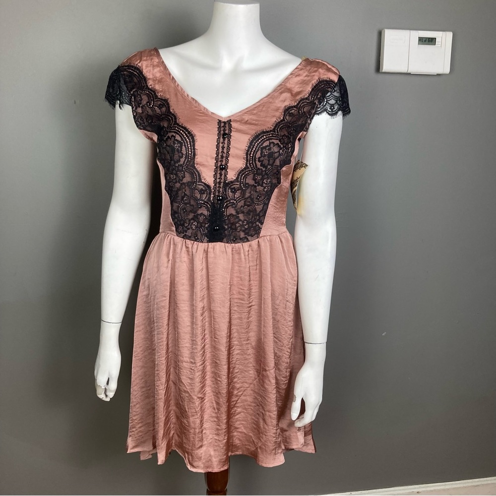 Eyeshadow dress small NWT pink satin black lace babydoll balletcore‎ fairy